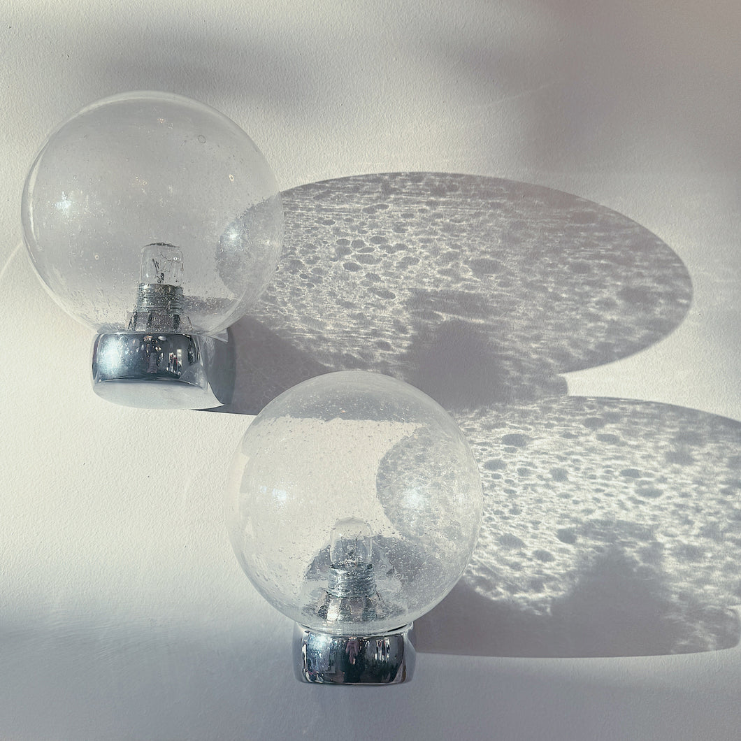 SPACE AGE / German Wall Chrome & Bubbled Glass Wall Lights by Karl Lenz