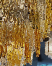 Load image into Gallery viewer, JT KALMAR / 1960s XL Amber &amp; Clear Icicle Prism Chandelier
