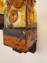 Load image into Gallery viewer, BRUTALIST / Amber Glass with Wood &amp; Metal Base Wall Light

