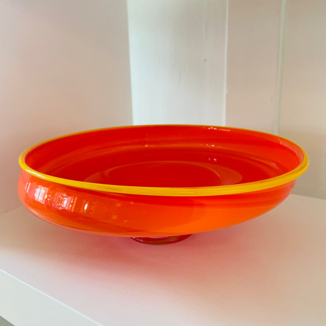 VINTAGE / Hand Blown Orange Italian Glass Tilt Bowl