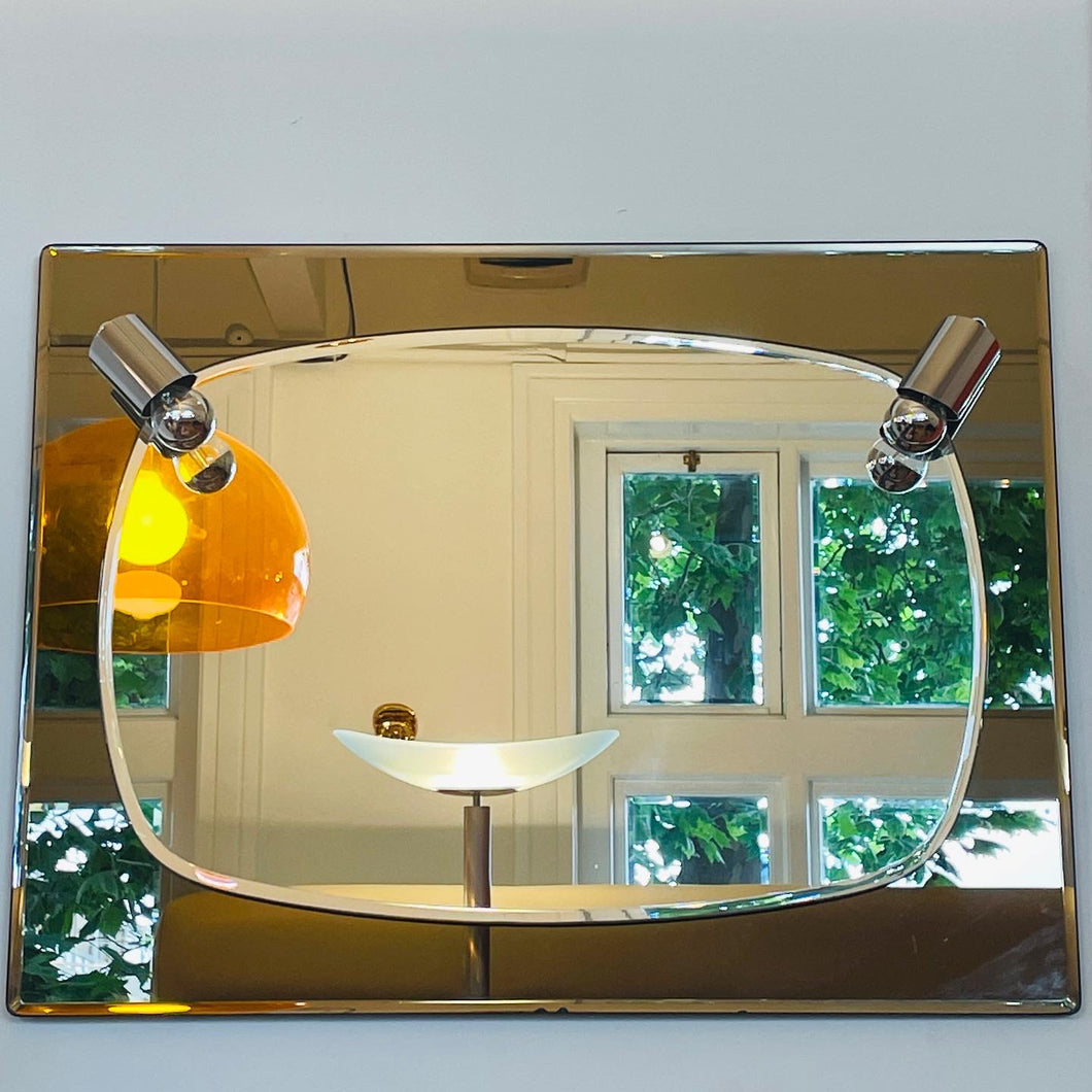FONTANA ARTE / 1970s Bronze + Chrome Mirror w/ Chrome Cap Lights