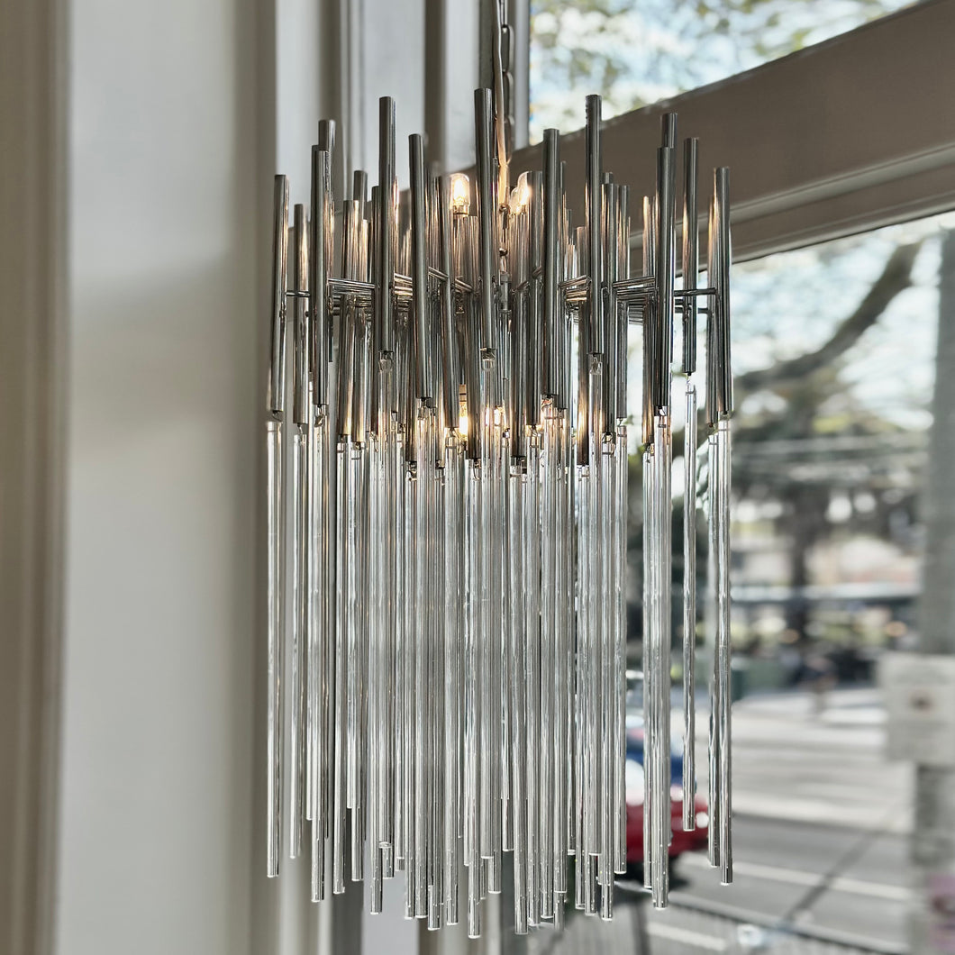 GAETANO SCIOLARI / Chrome + Glass Cascade Pendant Lamp