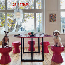 Load image into Gallery viewer, POST MODERN / Round Magenta Pink Glass Dining Table
