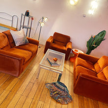 Load image into Gallery viewer, FANTASY #318 / 1970s Three Piece Burnt Orange Sofa Setting
