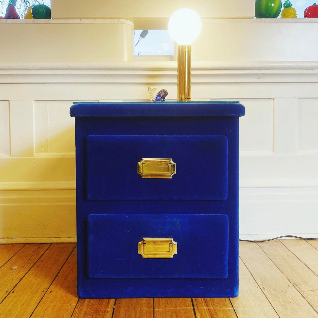 FANTASY #346 / 1970s Cobalt Blue Velveteen Bedside Drawers