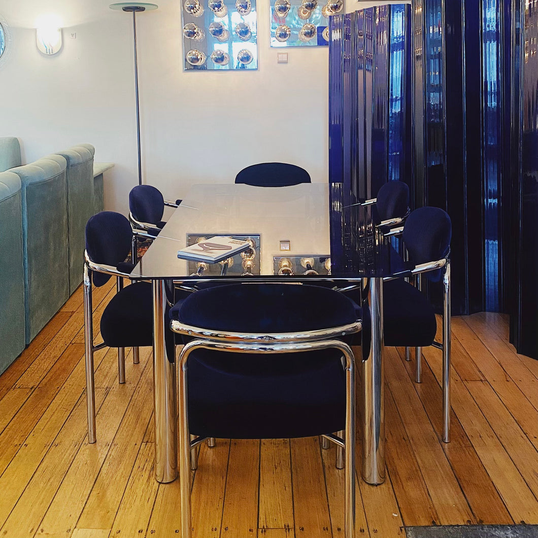 FANTASY #284 / Vintage Chrome & Dark Sapphire Dining Setting