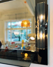 Load image into Gallery viewer, FONTANA ARTE / 1970s Gun Metal + Chrome Mirror w/ Smoke Glass Sconces
