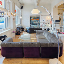 Load image into Gallery viewer, VINTAGE / 1960s Italian Chrome + Travertine Stone Arc Floor Lamp
