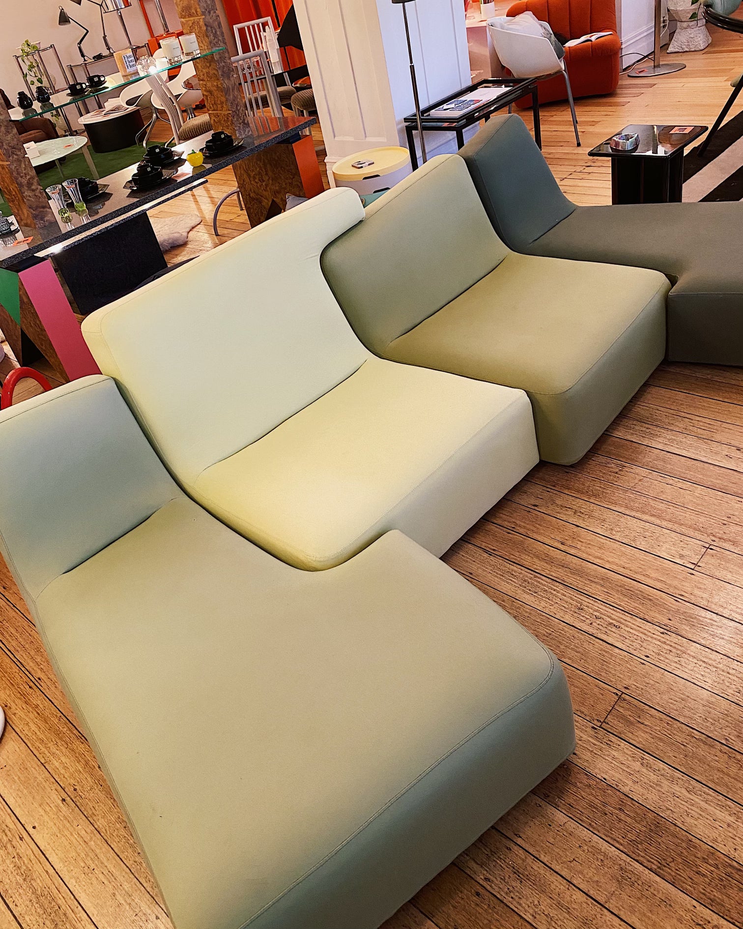 LIGNE ROSET / Confluences Tonal Green Modular Sofa by Philippe