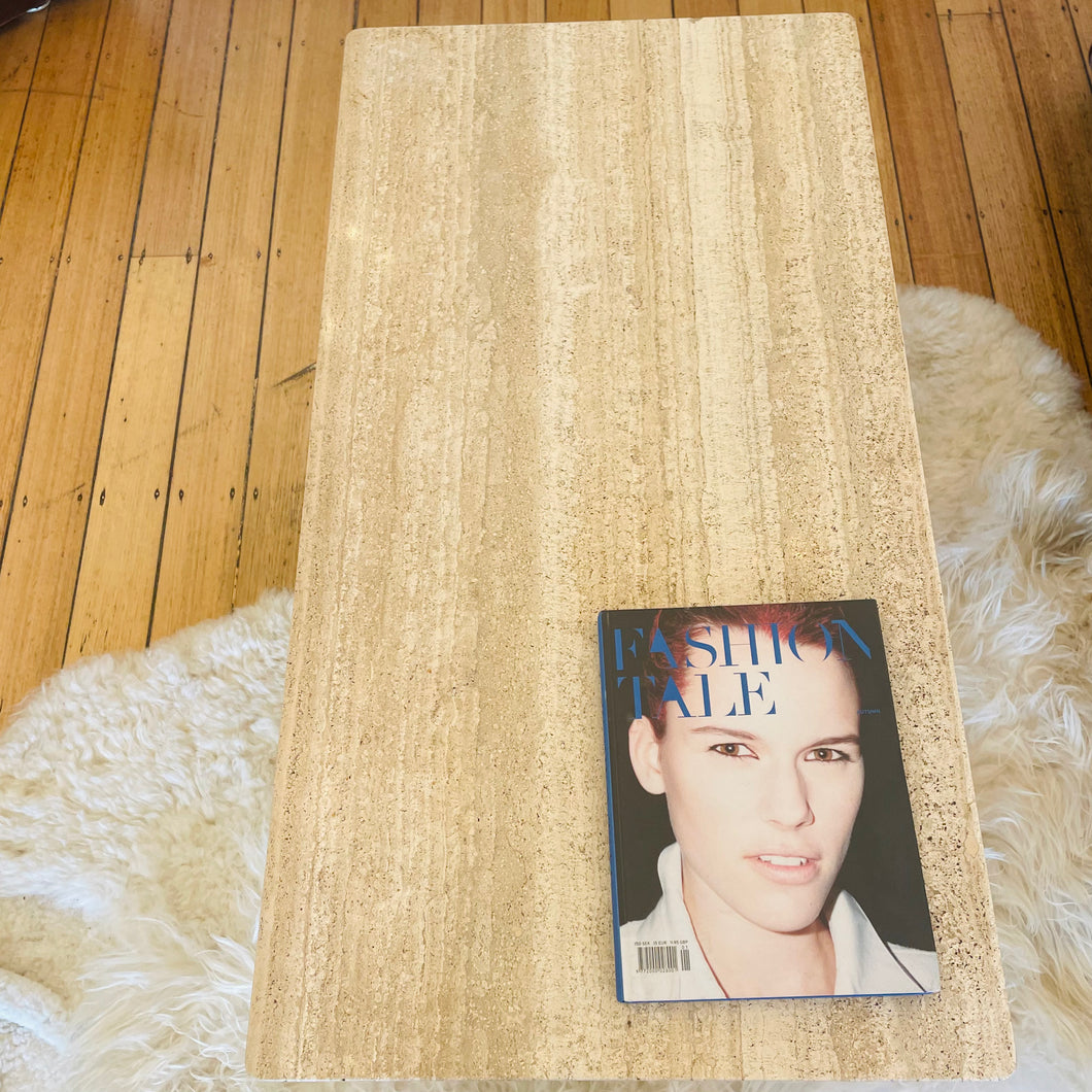 ANTIQUE / Travertine and Brass Coffee Table