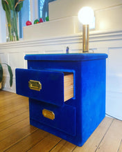 Load image into Gallery viewer, FANTASY #346 / 1970s Cobalt Blue Velveteen Bedside Drawers
