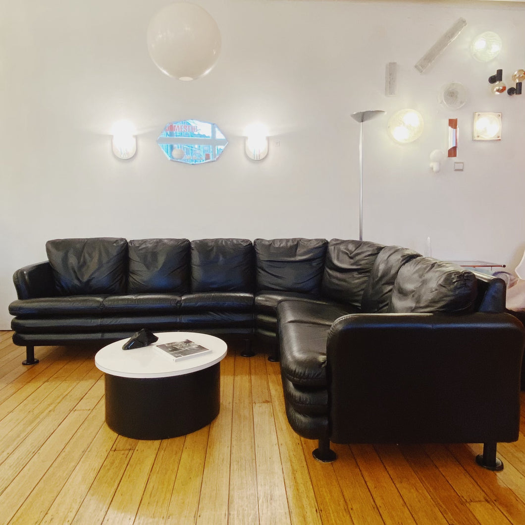 FANTASY #350 / Post Modern Liquorice Leather Seven Seater Sofa