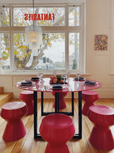 Load image into Gallery viewer, POST MODERN / Round Magenta Pink Glass Dining Table
