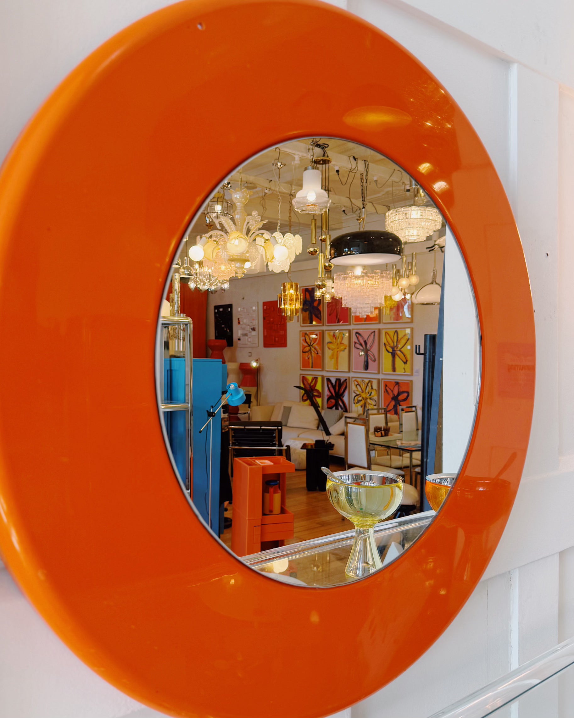 KARTELL / 1970s Space Age Orange Wall Mirror by Anna Castelli 