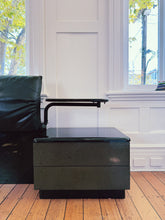 Load image into Gallery viewer, POST MODERN / Alanda Style Leather Bedhead w/Attached Nightstands + Bedside Tables
